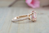 14k Gold Encrusted Under Halo Micro Pave 3 Face Oval Morganite Ring 12x10 ASPER1430030