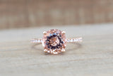Double Row Hidden Under Halo Round Morganite Diamond Ring