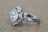 Lab Grown Diamond Cushion Cut Moissanite 9x9mm Art Deco Vintage Halo Diamond Ring M3091