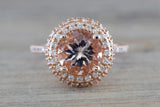 Penelope Round Morganite 3D Halo Ring M3087