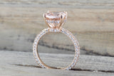 14k Gold Encrusted Under Halo Micro Pave 3 Face Oval Morganite Ring 12x10 ASPER1430030