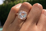 14k Rose Gold Cushion Halo Set with a Round Morganite  Ring