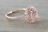 Penelope Oval Morganite Diamond Halo Ring