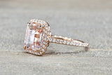Rebecca Elongated Emerald Morganite Diamond Halo Ring M3087