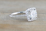 Cushion Moissanite 7mm Charles & Colvard Forever Brilliant 18kt White Gold Halo Ring