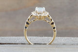 Rose Gold Oval Diamond Fire Opal Vintage Art Deco Halo Ring