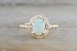Rose Gold Oval Diamond Fire Opal Vintage Art Deco Halo Ring