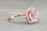 Cushion Morganite Diamond Halo Ring 10x10mm M3088