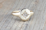 Gold North Star Signet Diamond Ring FR01014