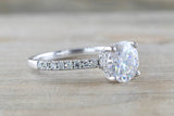 Engagement Ring 7mm round gold underhalo hidden diamond setting Moissanite Lab Grown