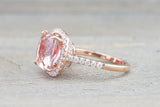 Cushion Morganite Diamond Halo Ring 10x10mm M3088
